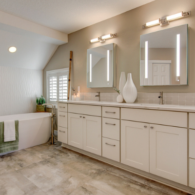 Bathroom remodel with vanity lights and recessed can in Tualatin by Classic Electric